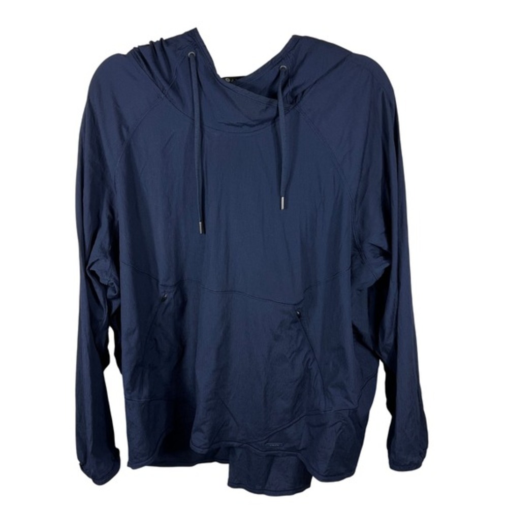 Athleta Teton Anorak Windbreaker Hoodie‎ XL Navy Blue Grid Texture Lightweight